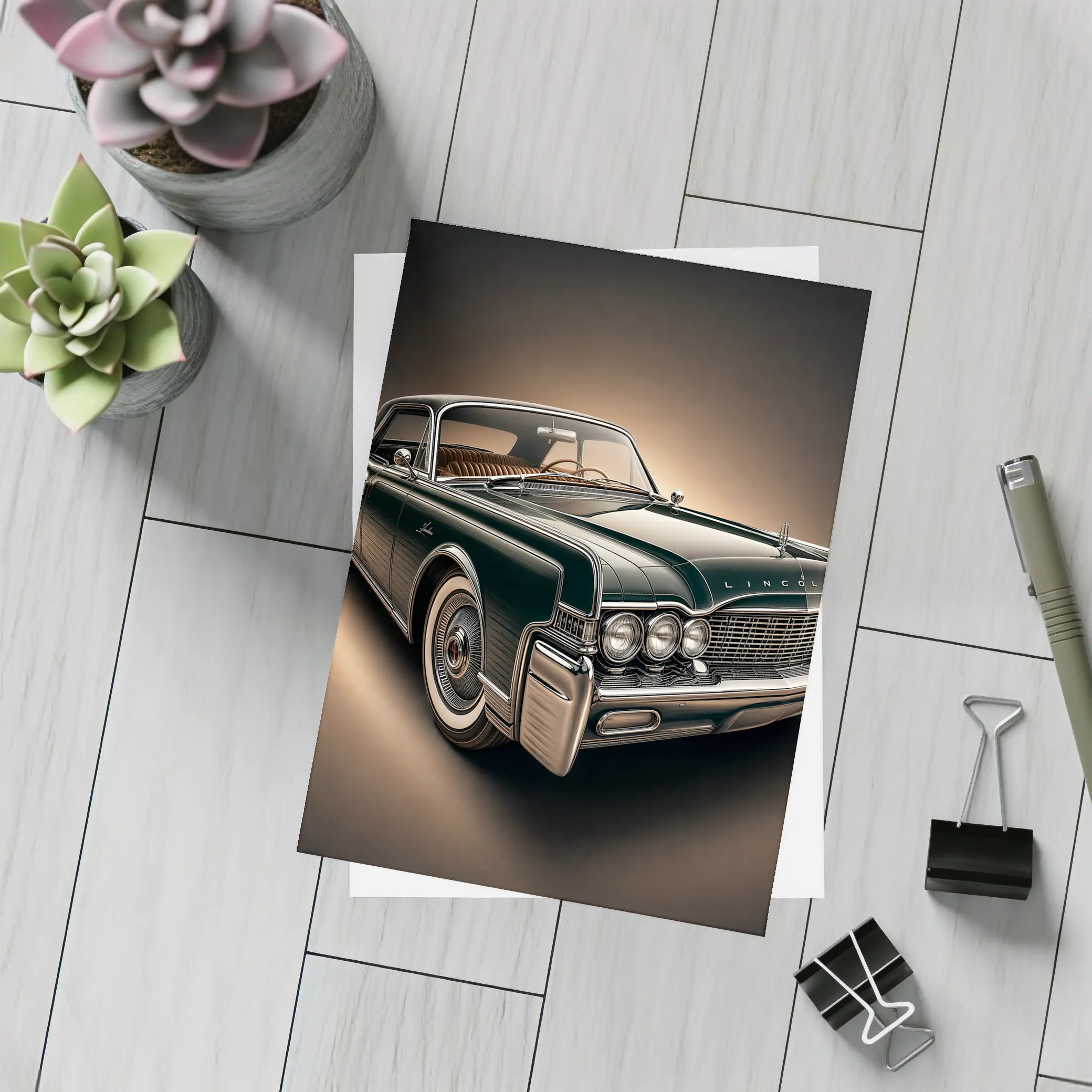 Lincoln Continental Classic Car Dark Background – Postcards
