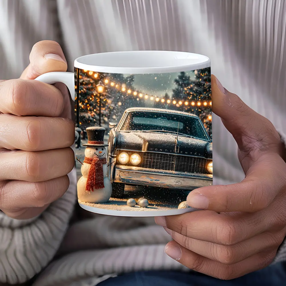 Lincoln Continental Snowman Christmas Winter Scene – Mugs