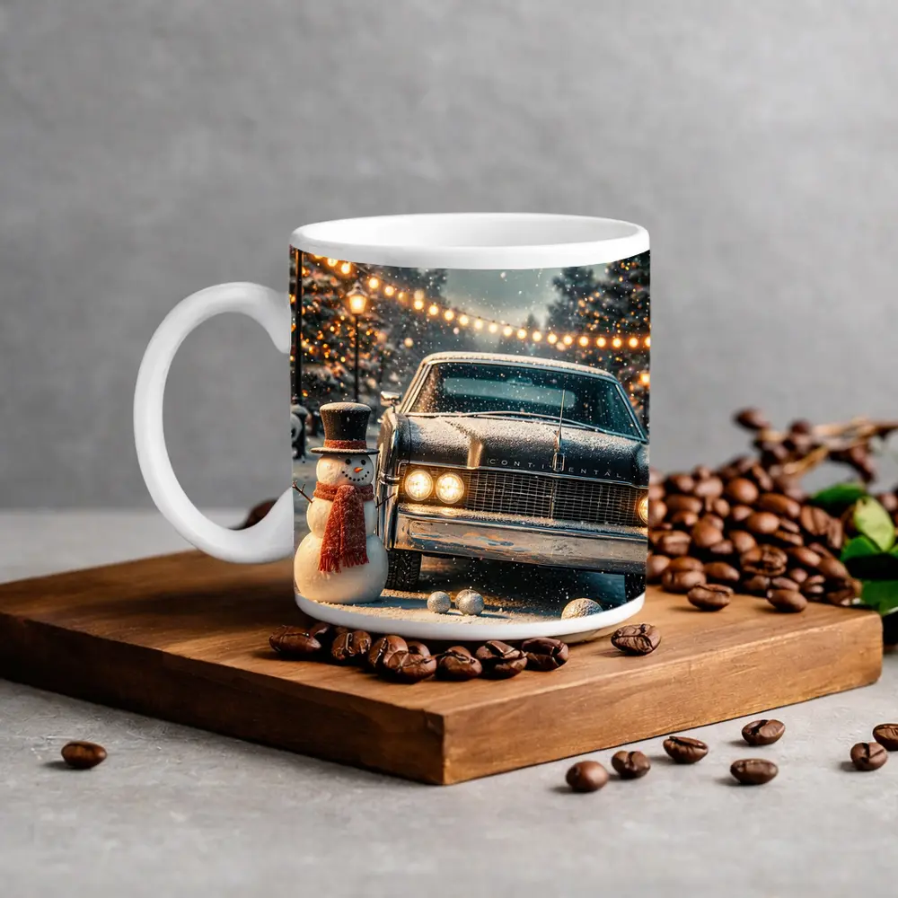 Lincoln Continental Snowman Christmas Winter Scene – Mugs