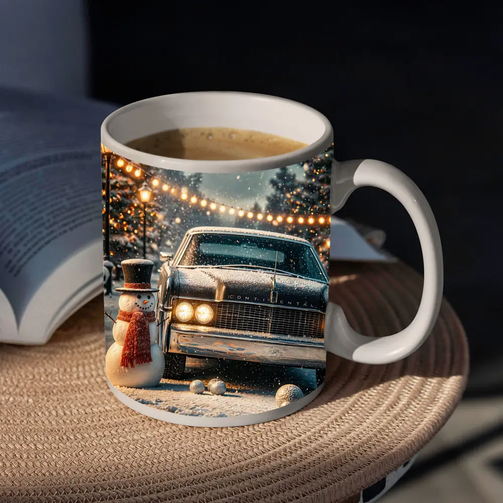 Lincoln Continental Snowman Christmas Winter Scene – Mugs