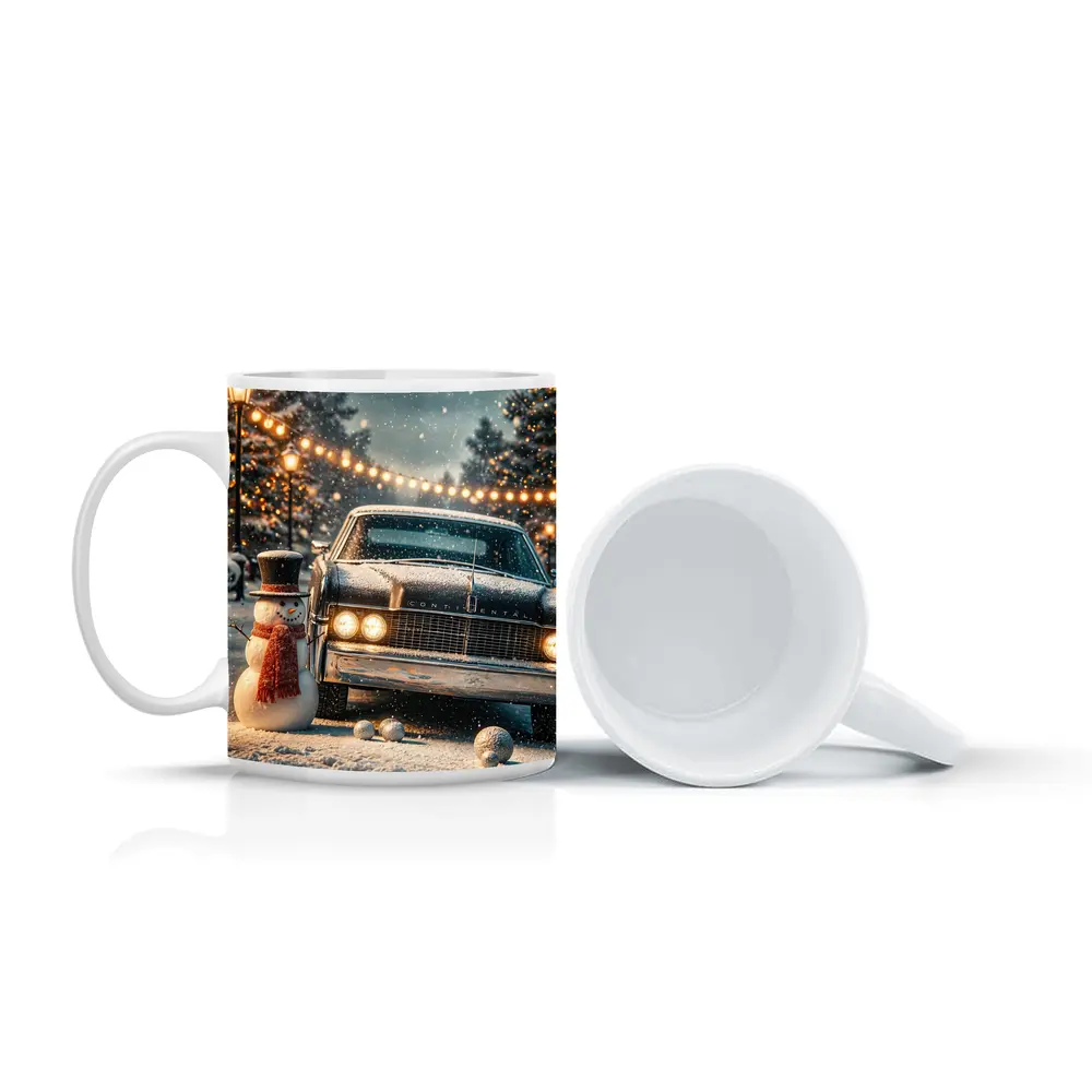 Lincoln Continental Snowman Christmas Winter Scene – Mugs
