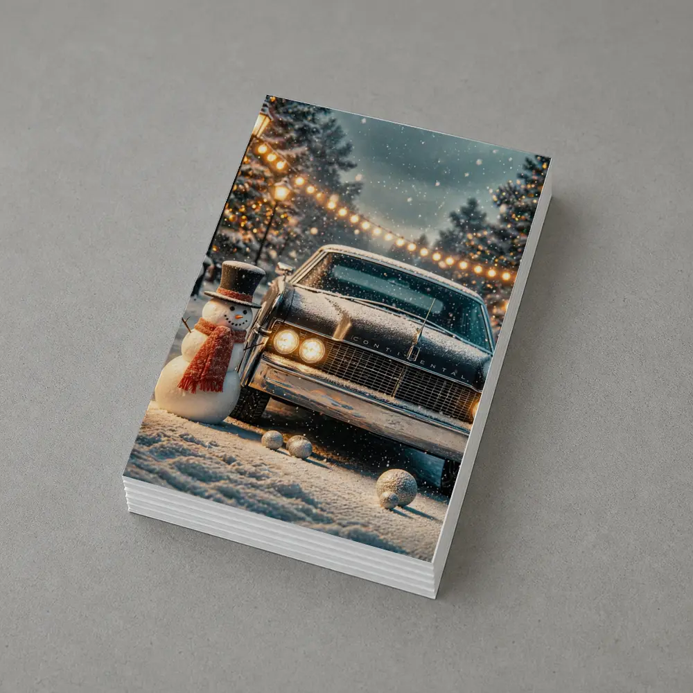 Lincoln Continental Snowman Christmas Winter Scene – Postcards
