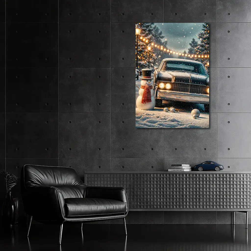 Lincoln Continental Snowman Christmas Winter Scene – Wall Art