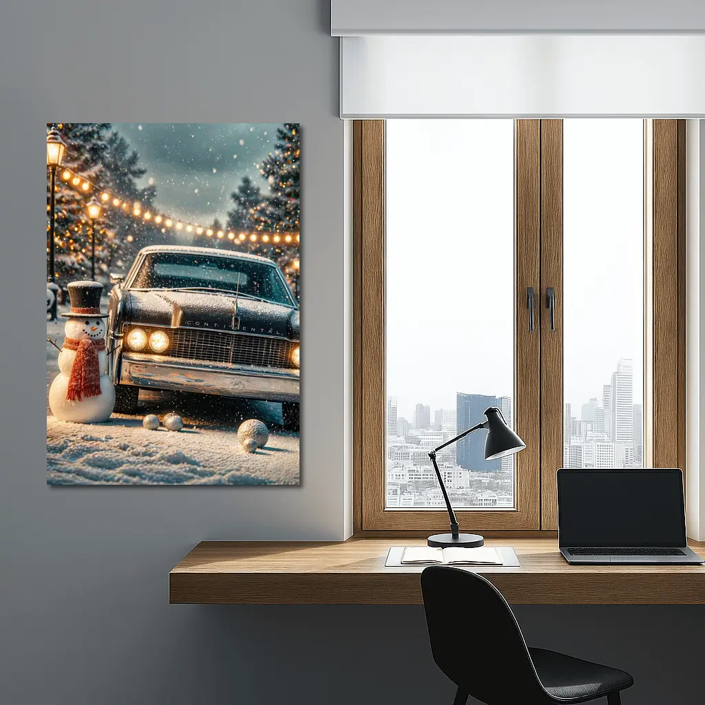 Lincoln Continental Snowman Christmas Winter Scene – Wall Art