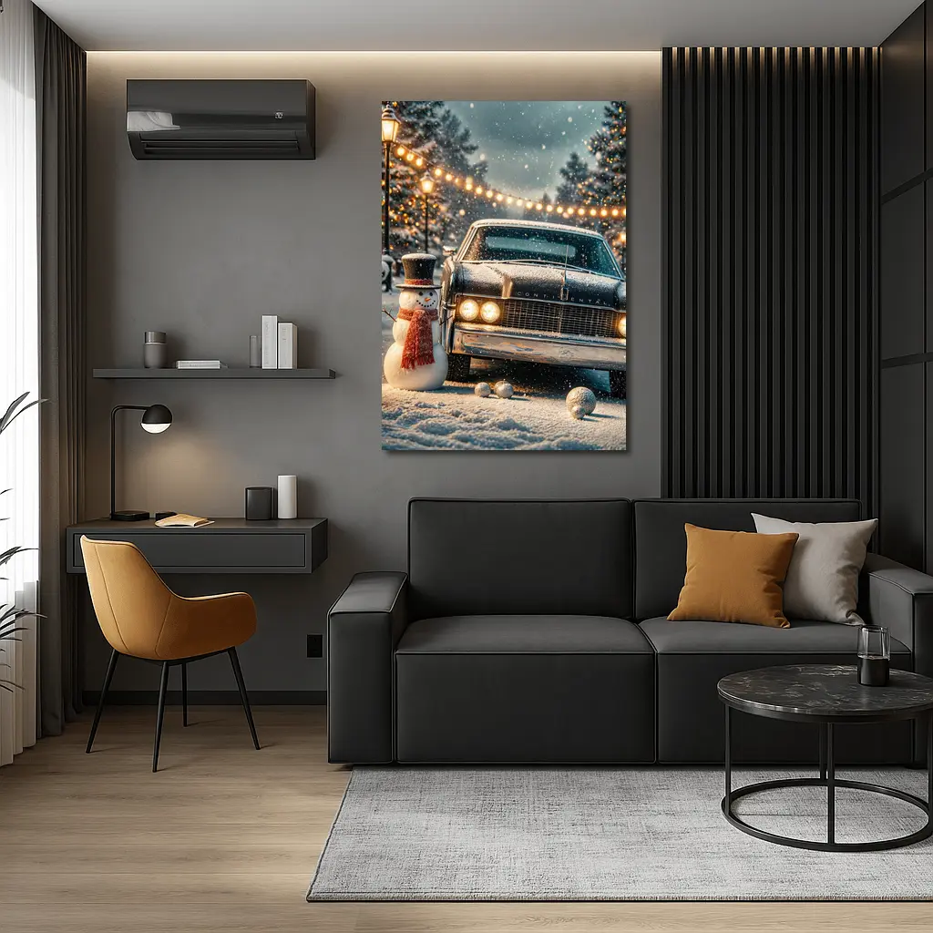 Lincoln Continental Snowman Christmas Winter Scene – Wall Art
