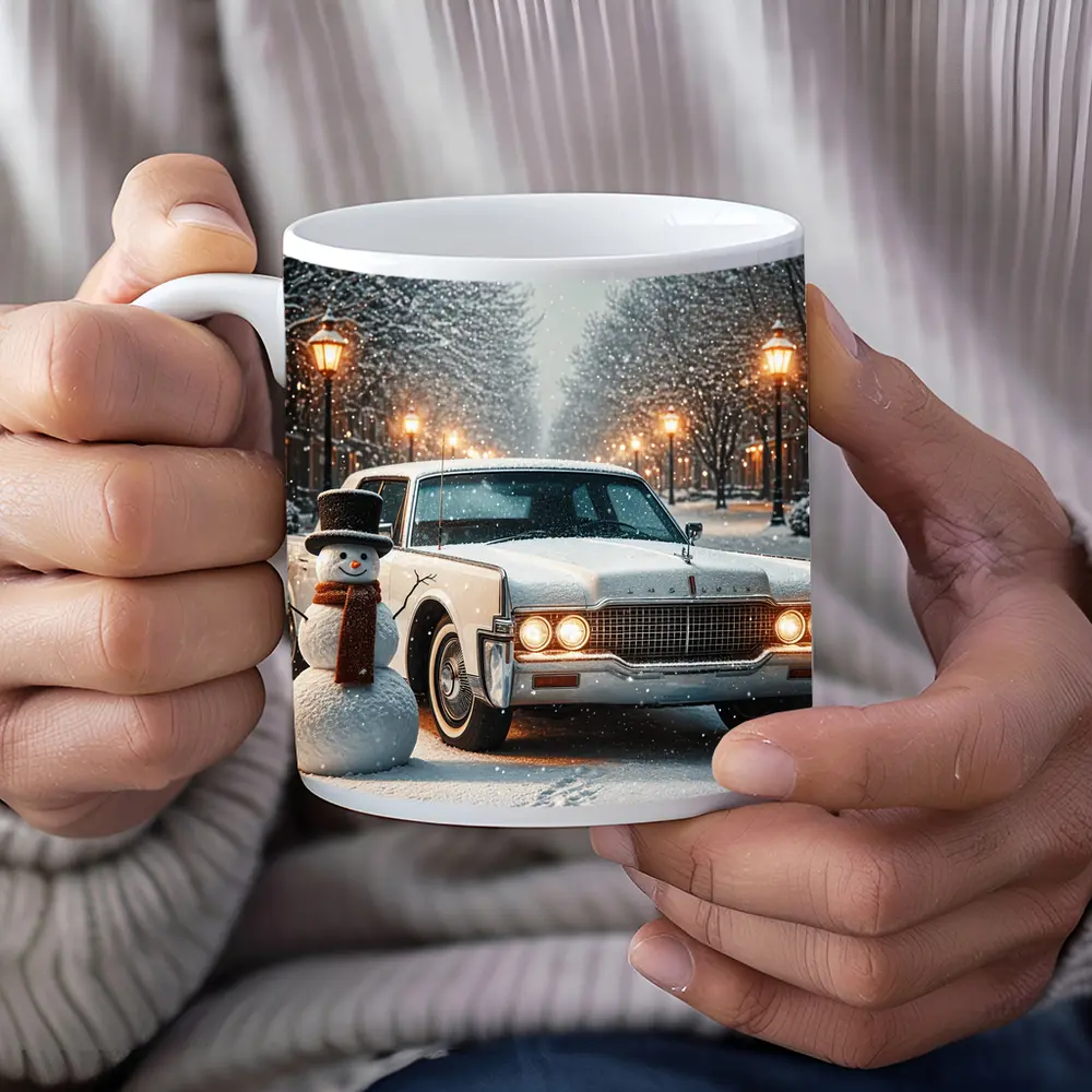 Lincoln Continental Classic Car Snowy Winter Scene – Mugs