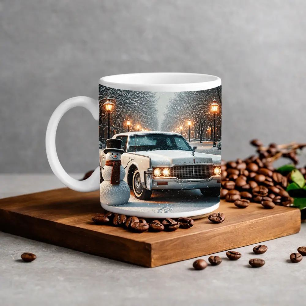 Lincoln Continental Classic Car Snowy Winter Scene – Mugs