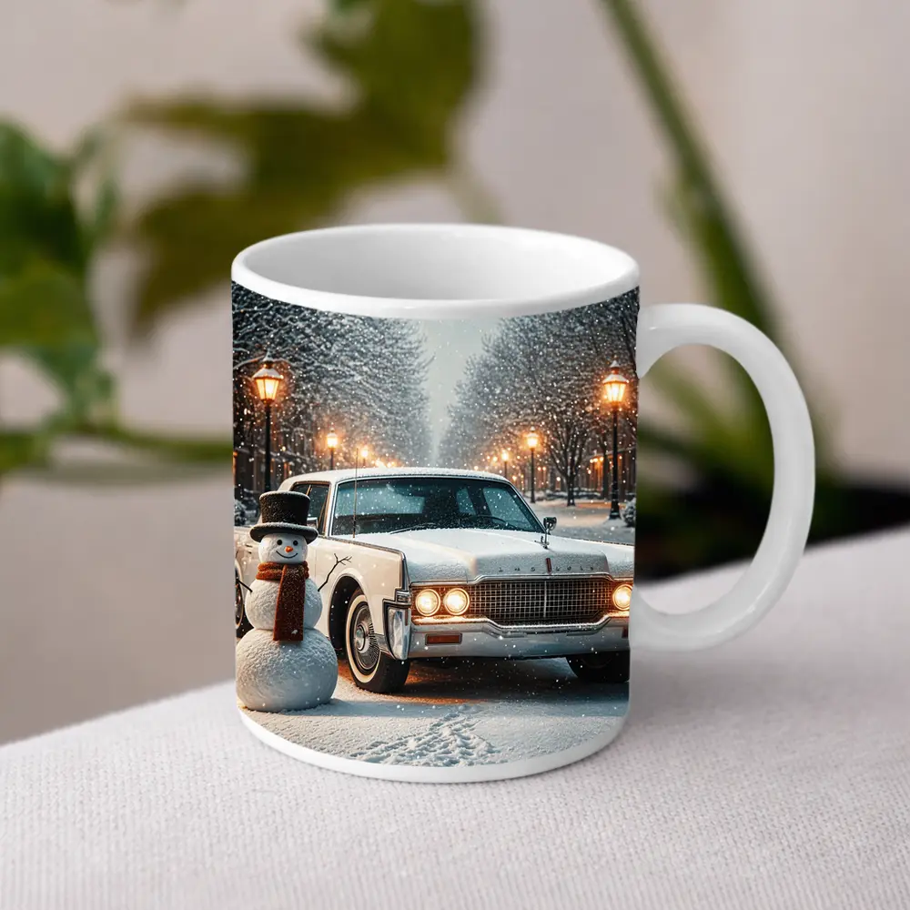 Lincoln Continental Classic Car Snowy Winter Scene – Mugs