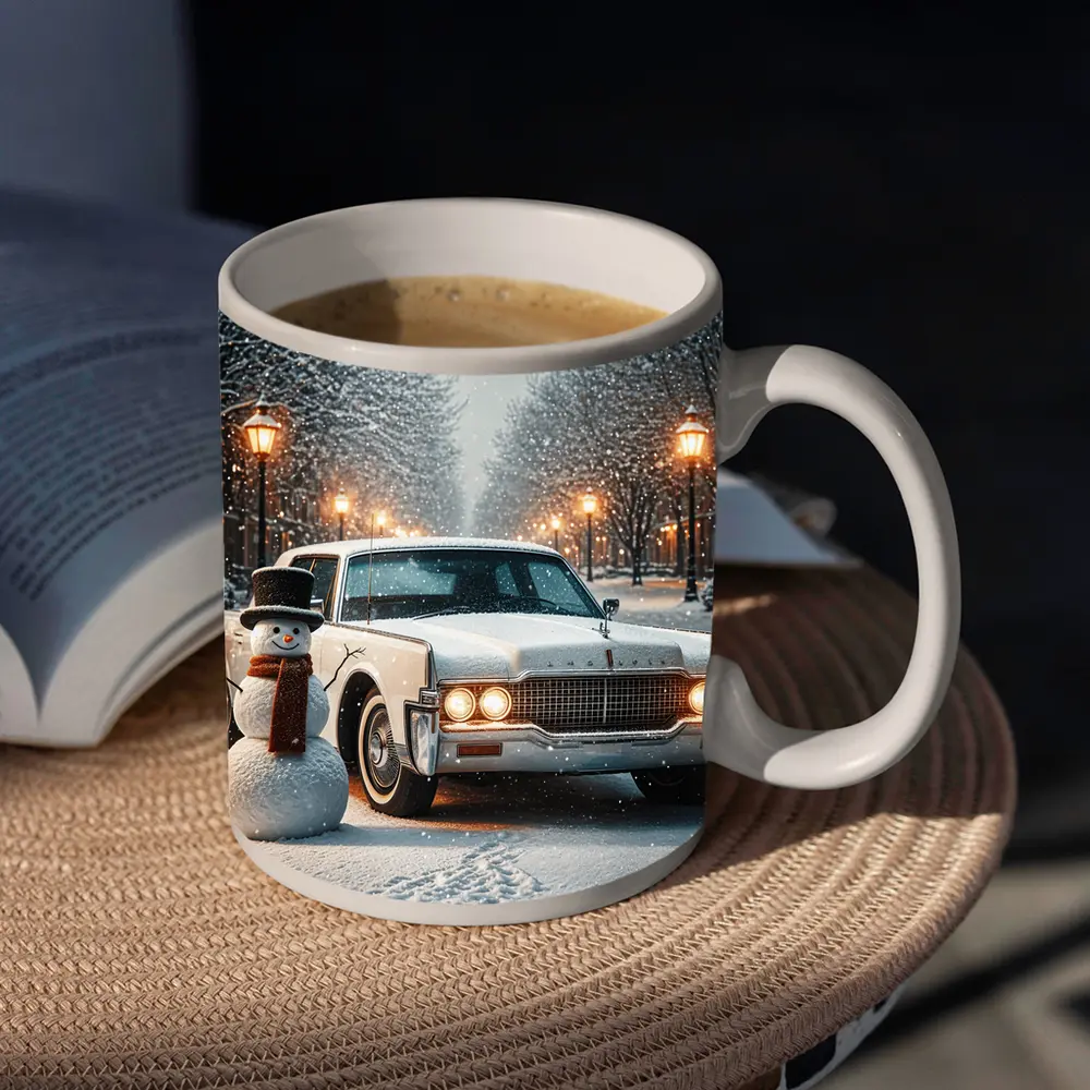 Lincoln Continental Classic Car Snowy Winter Scene – Mugs