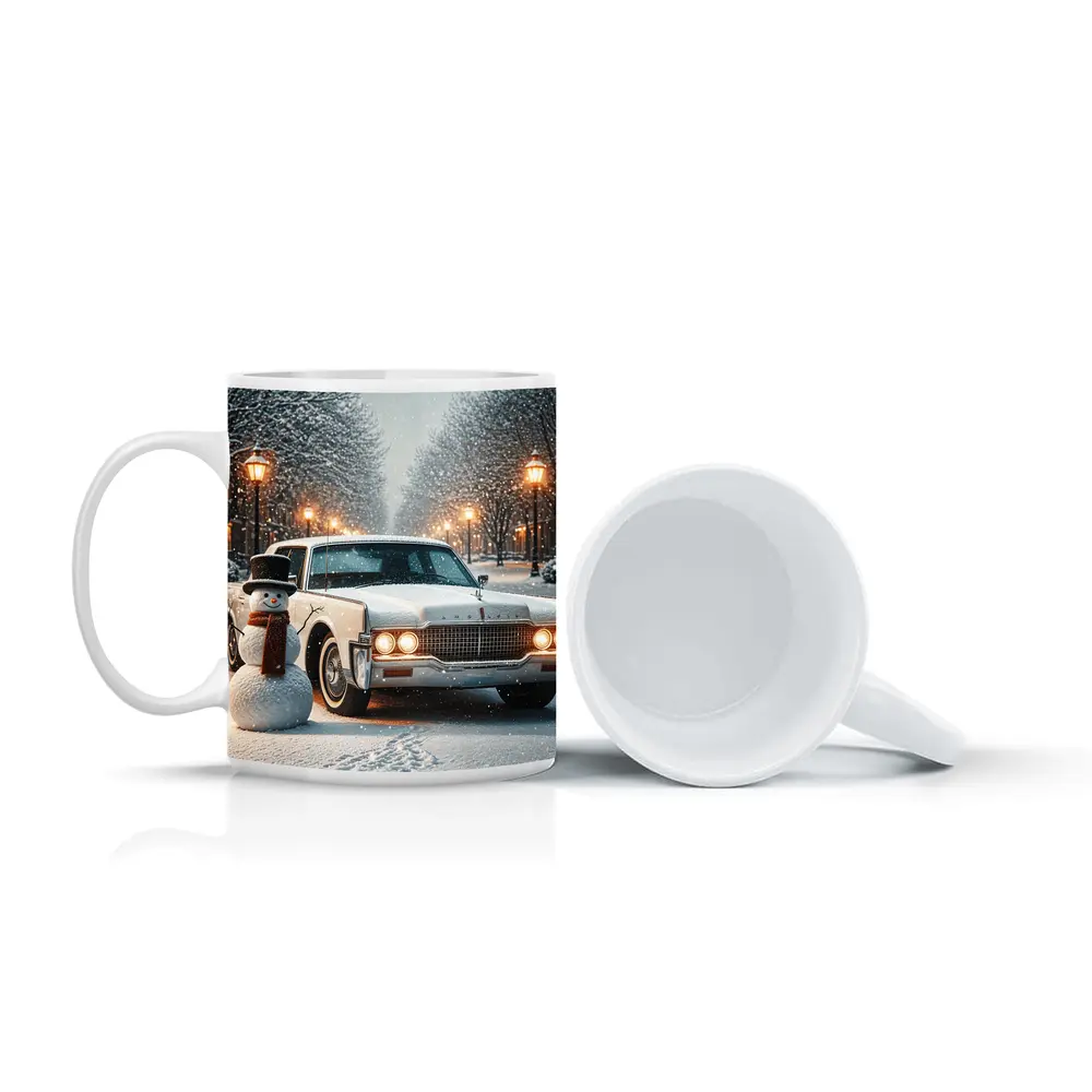 Lincoln Continental Classic Car Snowy Winter Scene – Mugs