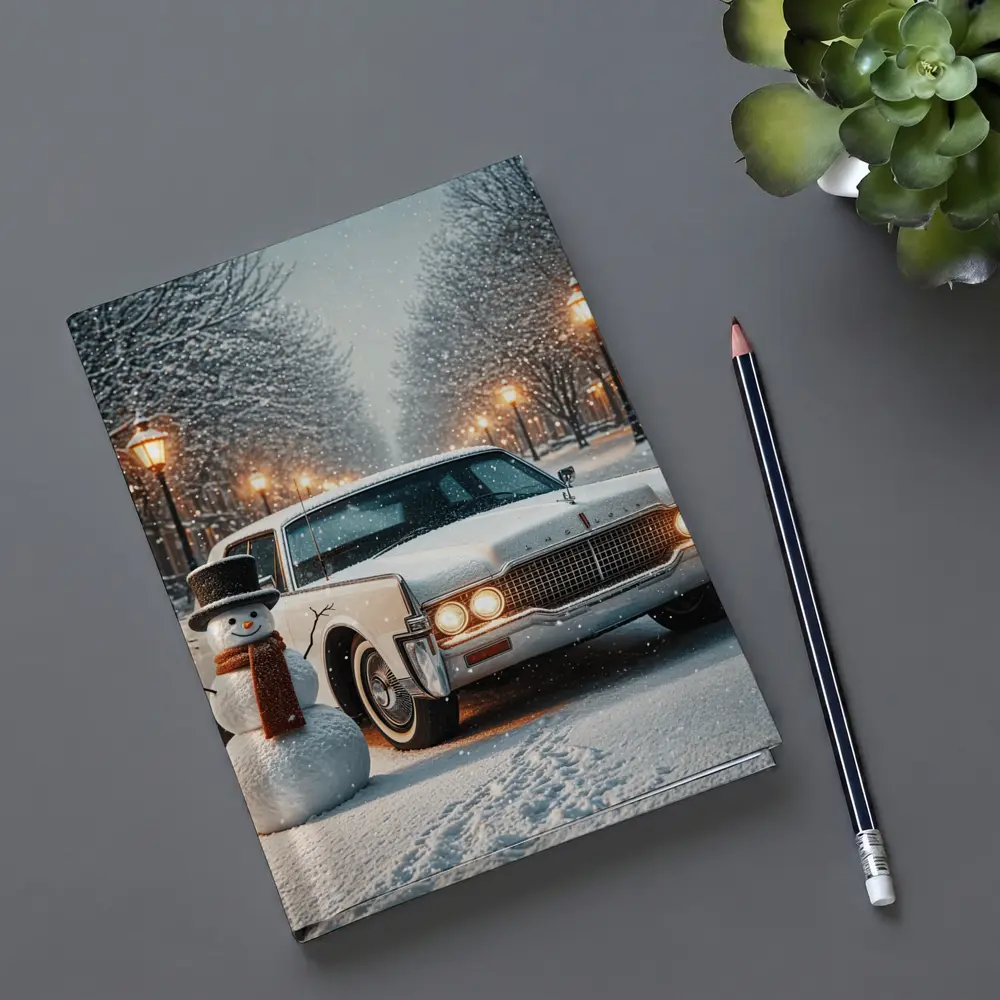 Lincoln Continental Classic Car Snowy Winter Scene – Notebooks