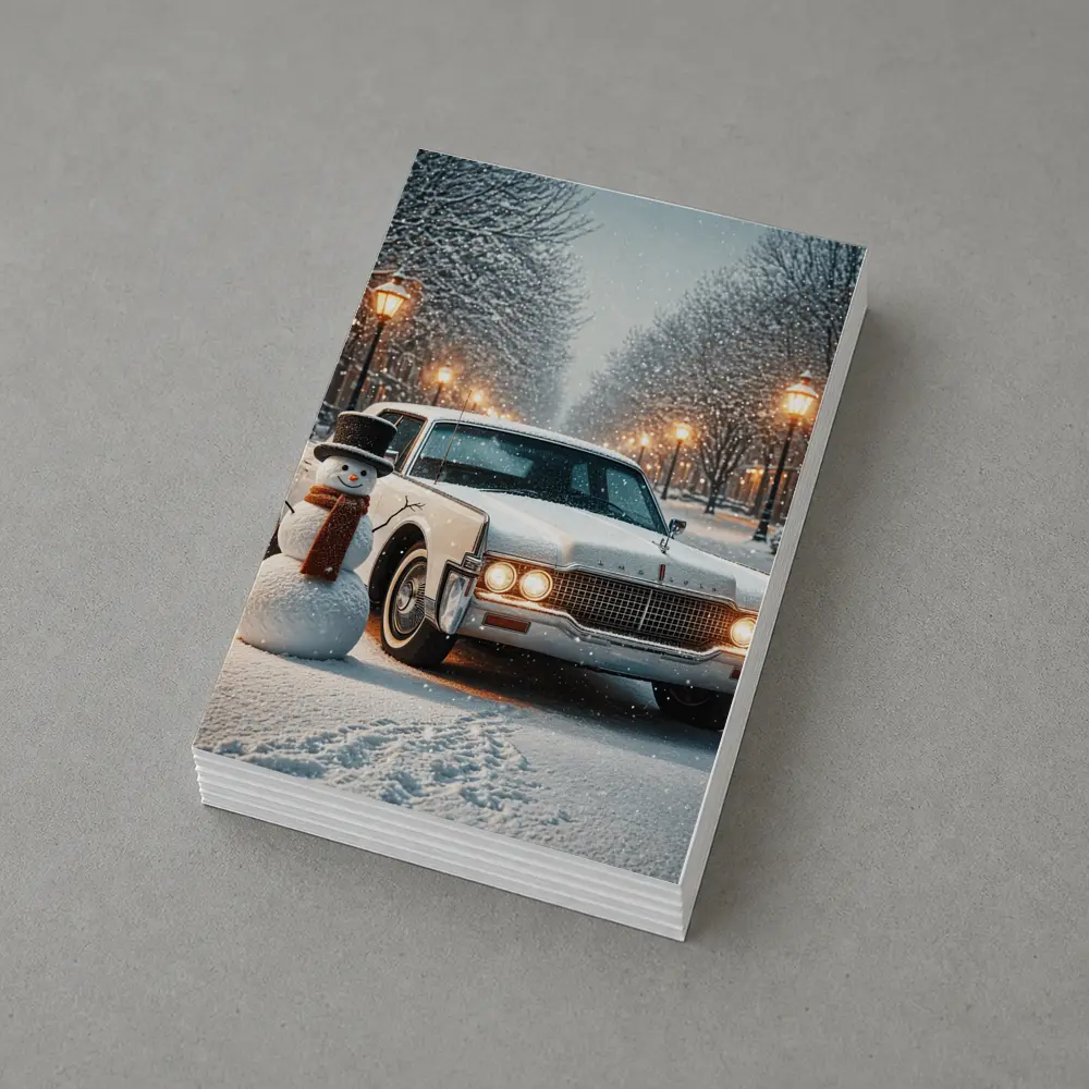 Lincoln Continental Classic Car Snowy Winter Scene – Postcards