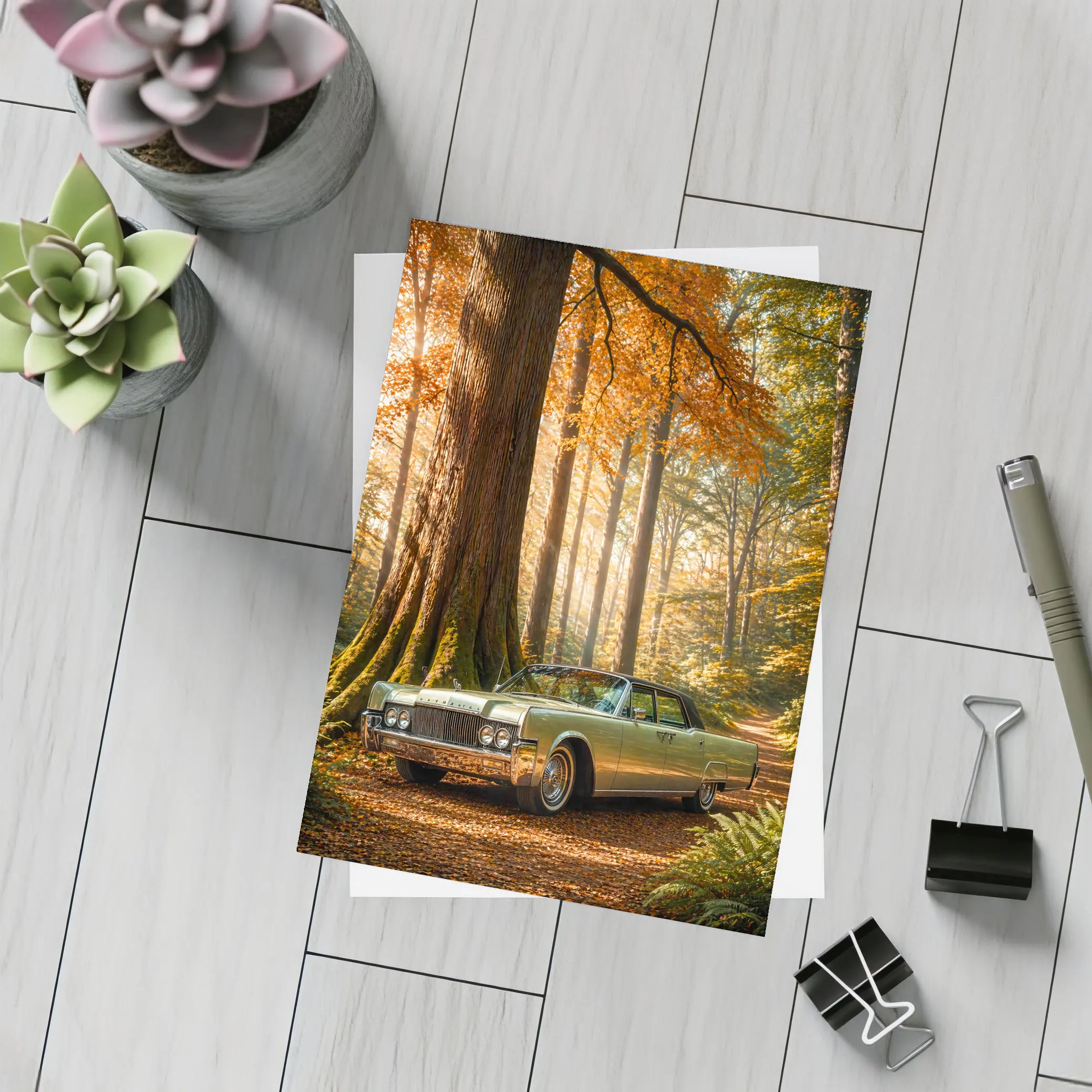 Lincoln Continental Classic Car Autumn Forest – Postcards