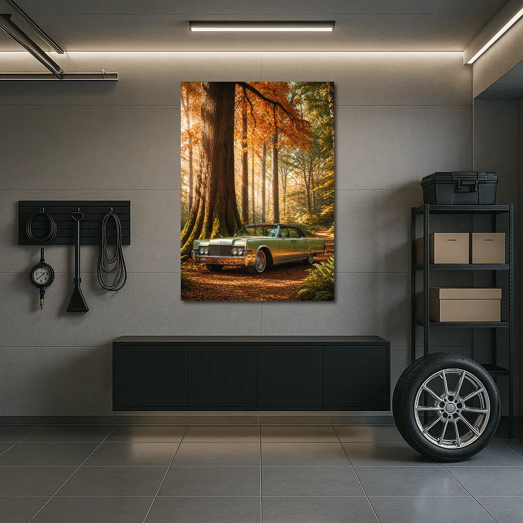 Lincoln Continental Classic Car Autumn Forest – Wall Art