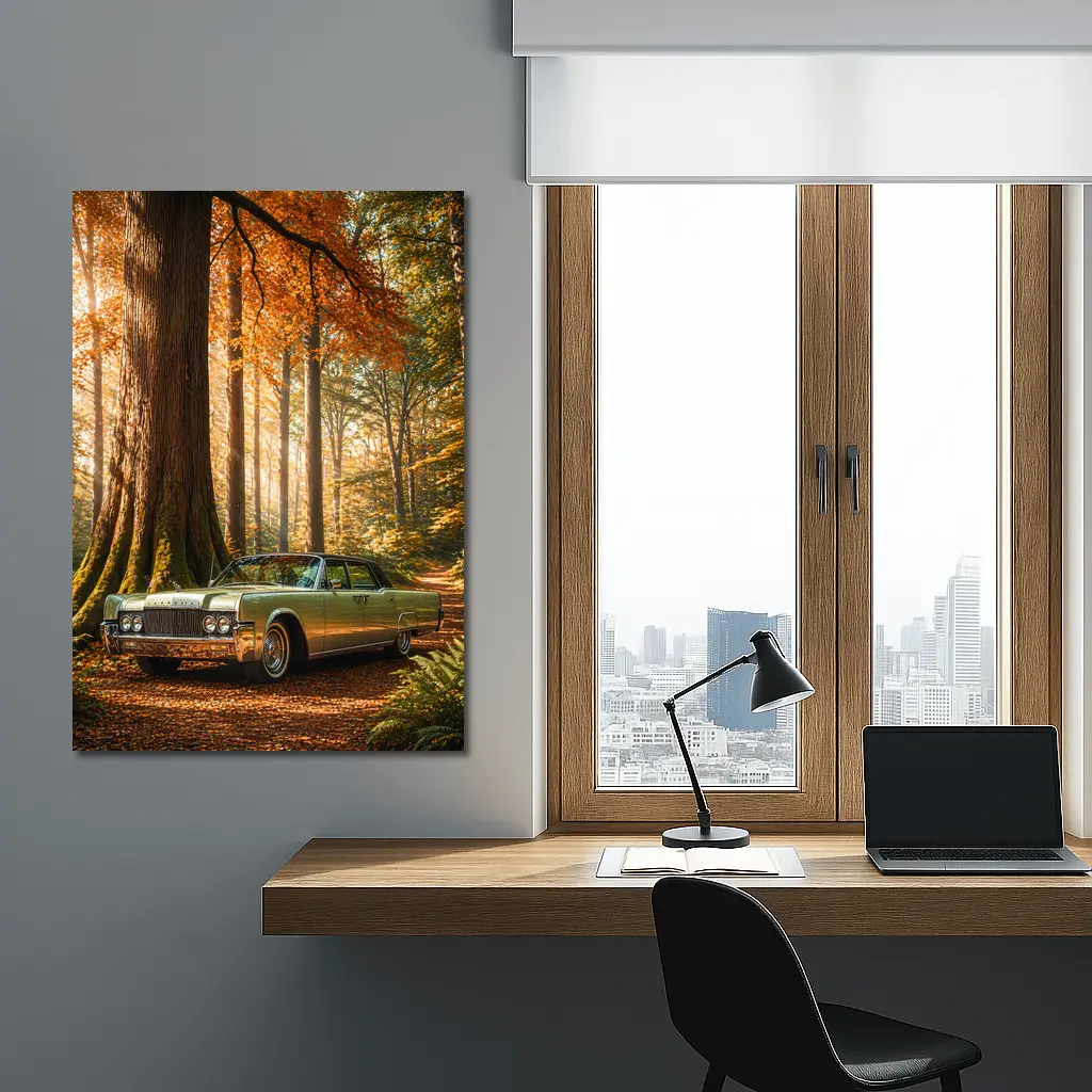 Lincoln Continental Classic Car Autumn Forest – Wall Art