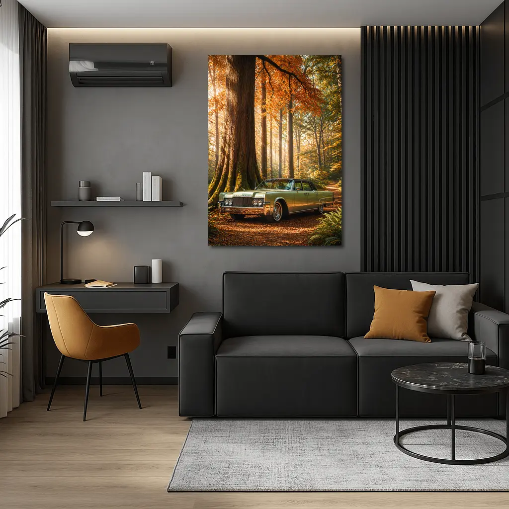 Lincoln Continental Classic Car Autumn Forest – Wall Art
