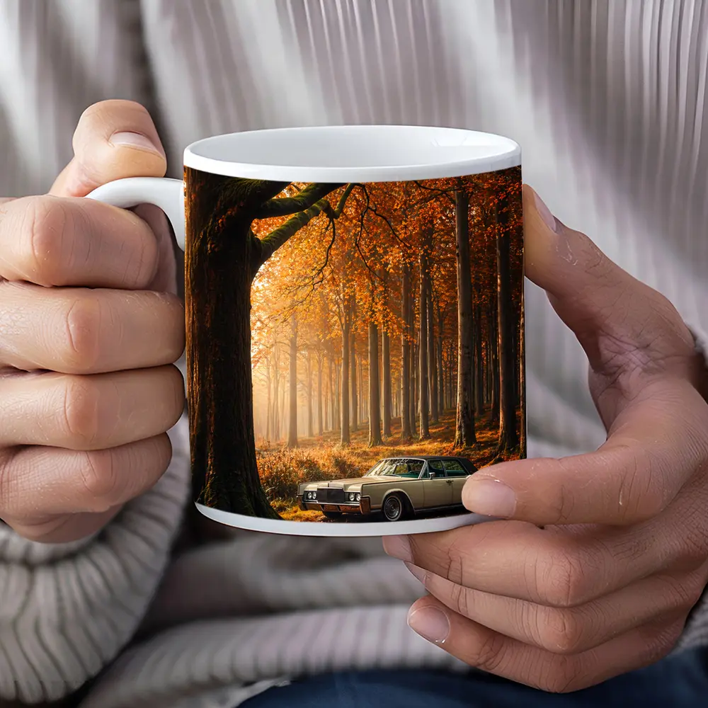 Lincoln Continental Parked In Autumn Forest – Mugs