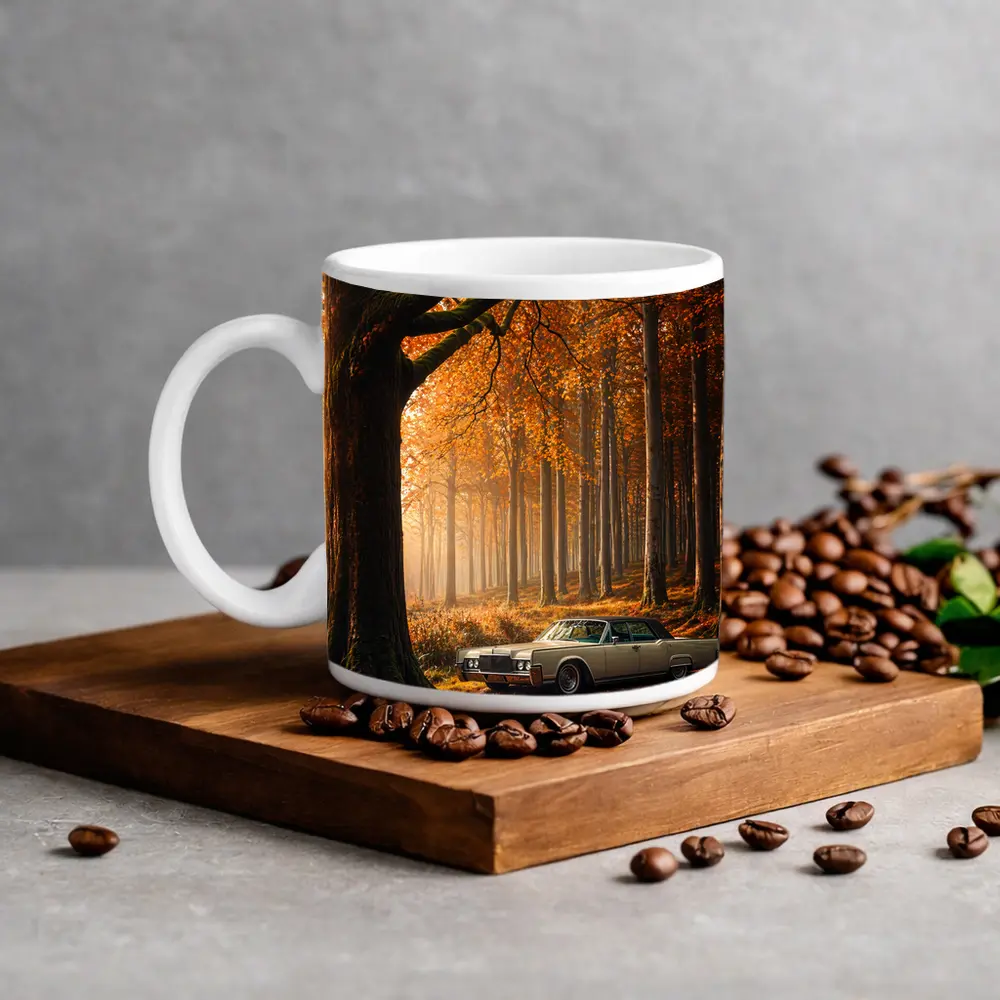 Lincoln Continental Parked In Autumn Forest – Mugs