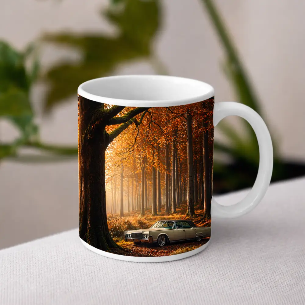 Lincoln Continental Parked In Autumn Forest – Mugs