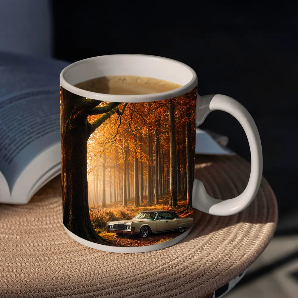 Lincoln Continental Parked In Autumn Forest – Mugs