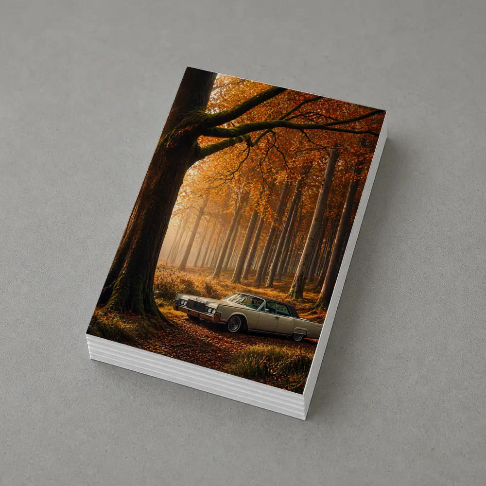 Lincoln Continental Parked In Autumn Forest – Postcards