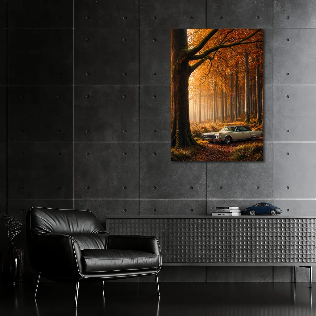 Lincoln Continental Parked In Autumn Forest – Wall Art