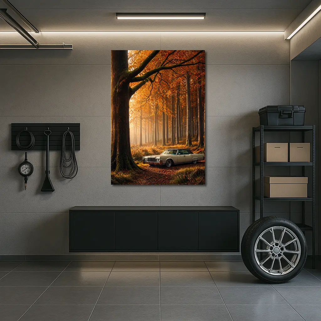 Lincoln Continental Parked In Autumn Forest – Wall Art