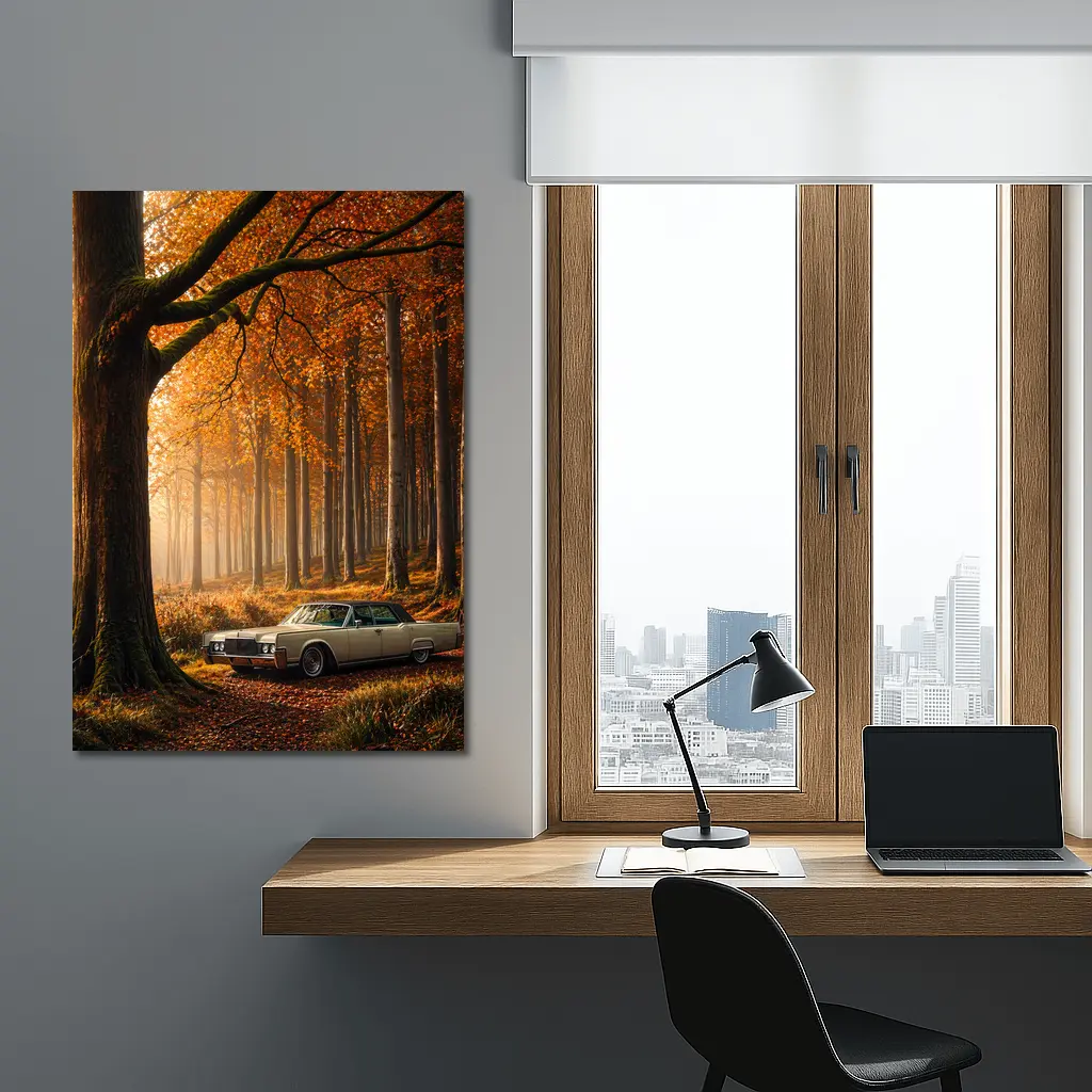 Lincoln Continental Parked In Autumn Forest – Wall Art