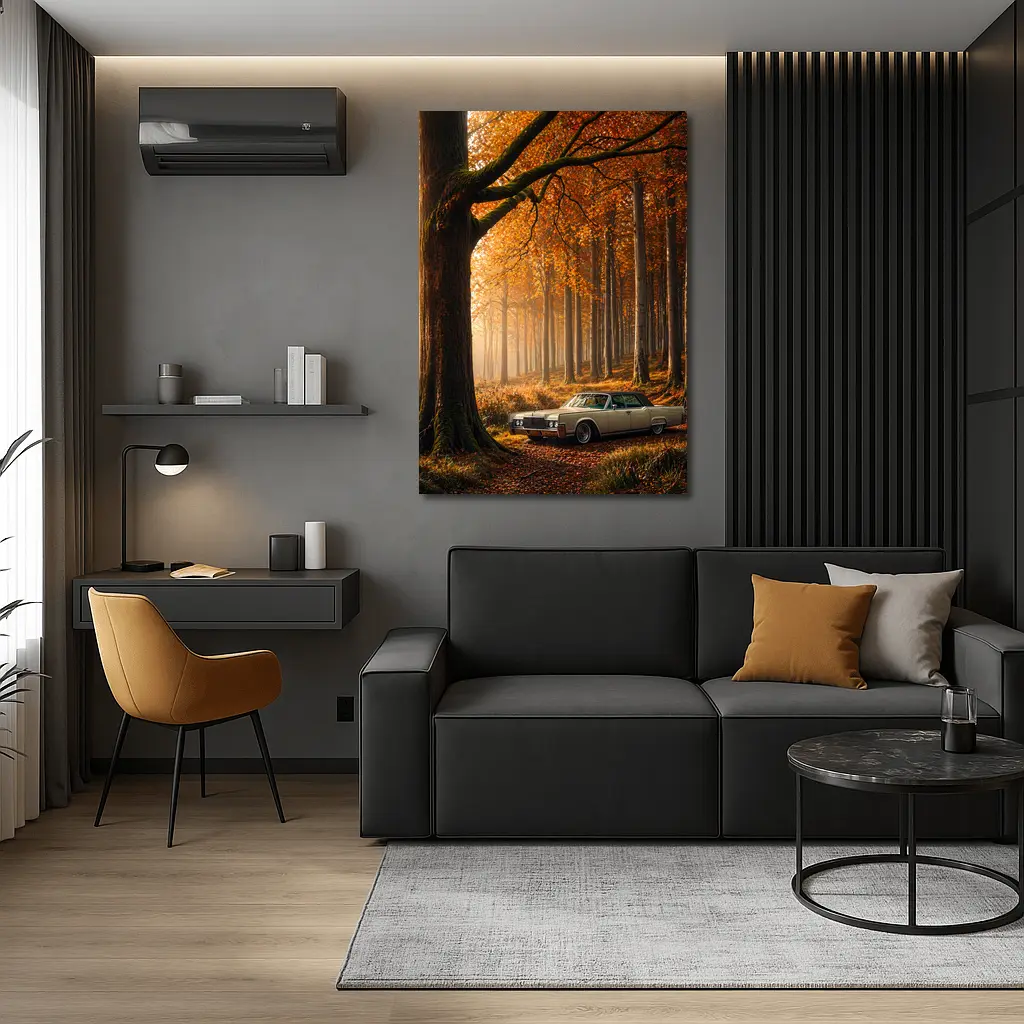 Lincoln Continental Parked In Autumn Forest – Wall Art
