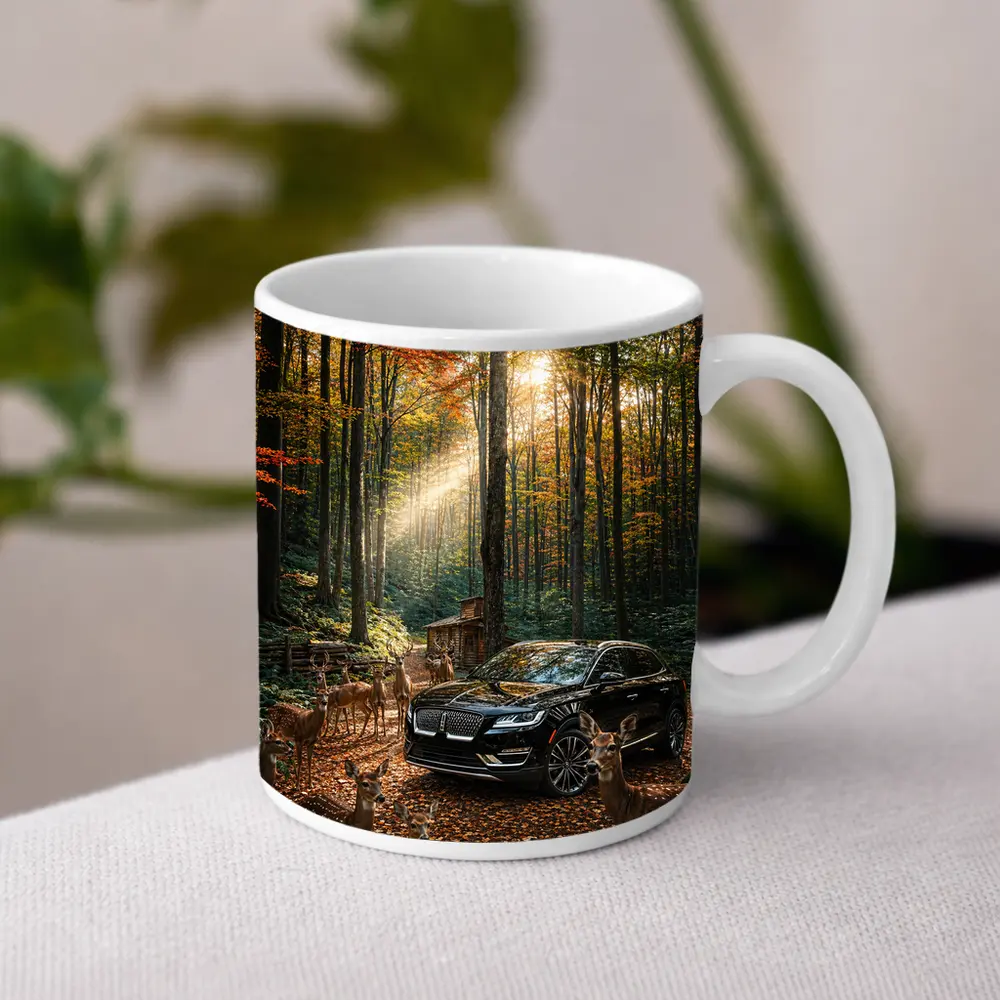 Lincoln MKC Black SUV Autumn Forest Deer – Mugs