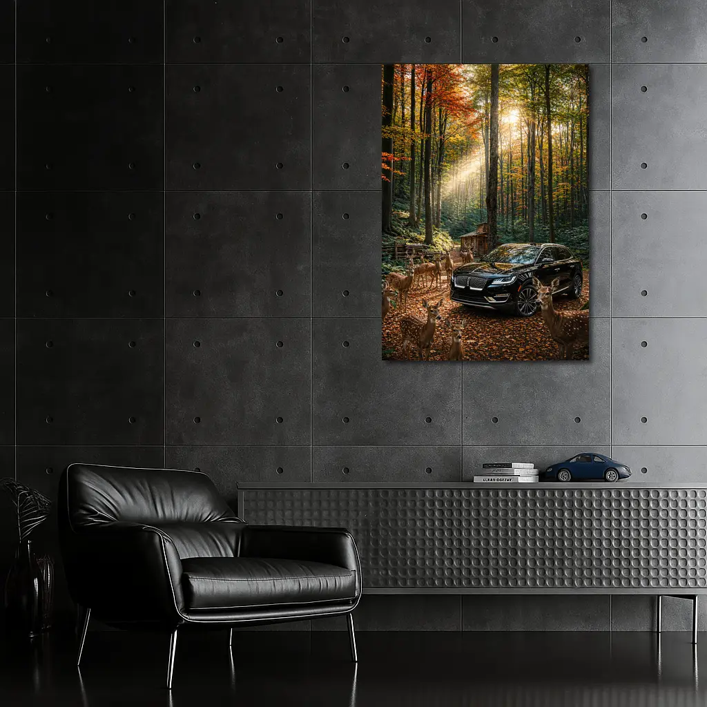 Lincoln MKC Black SUV Autumn Forest Deer – Wall Art