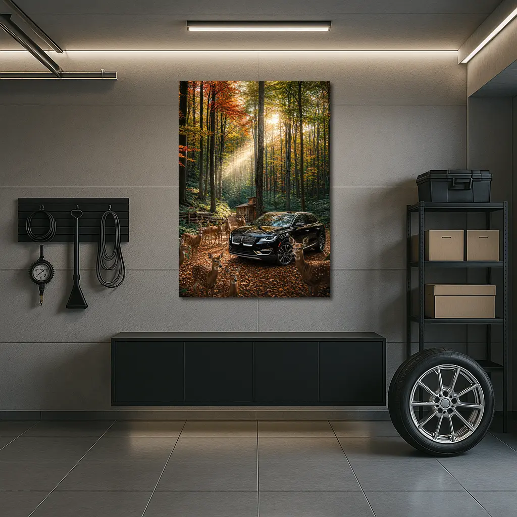 Lincoln MKC Black SUV Autumn Forest Deer – Wall Art