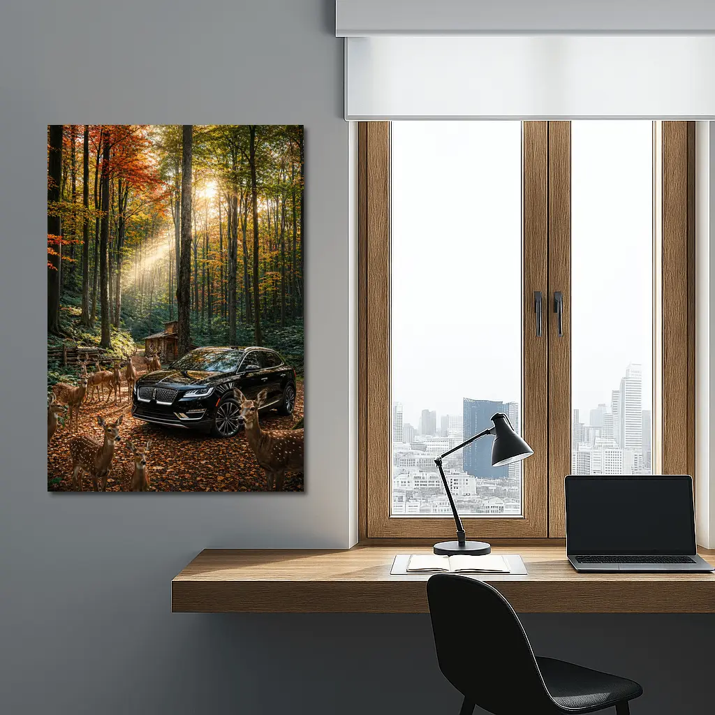 Lincoln MKC Black SUV Autumn Forest Deer – Wall Art