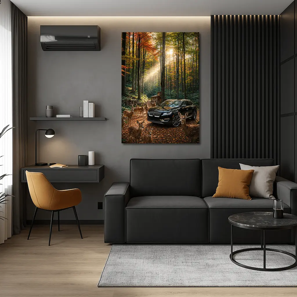 Lincoln MKC Black SUV Autumn Forest Deer – Wall Art