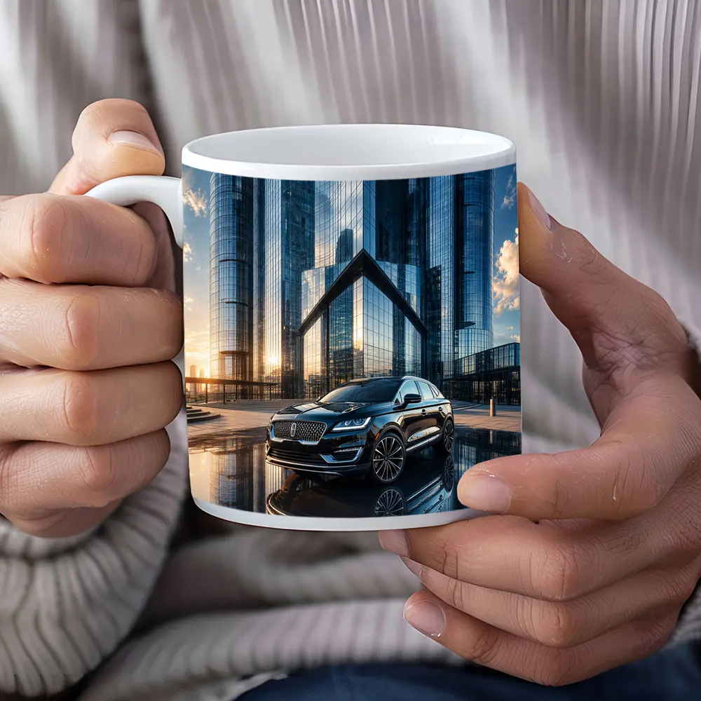 Lincoln MKC SUV Glass Buildings Sunset – Mugs