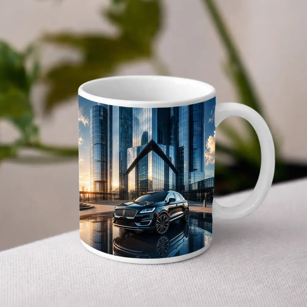 Lincoln MKC SUV Glass Buildings Sunset – Mugs