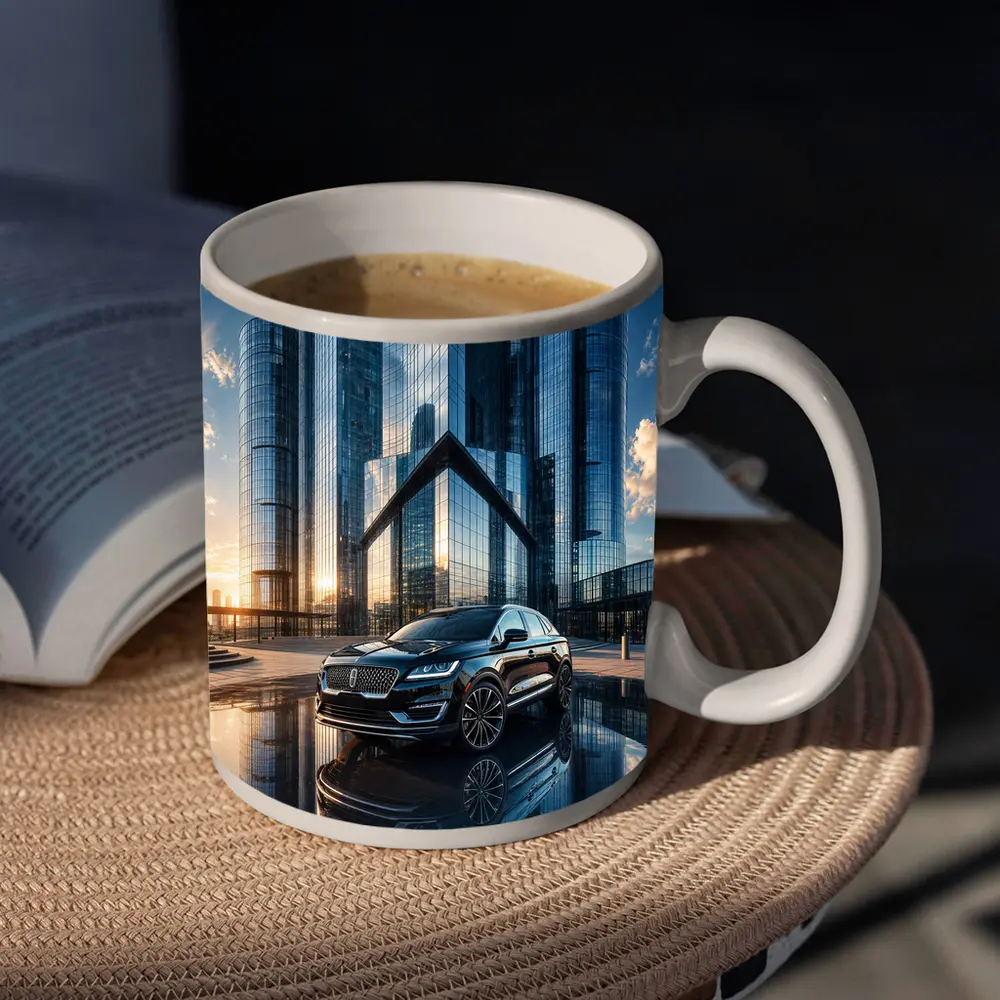 Lincoln MKC SUV Glass Buildings Sunset – Mugs