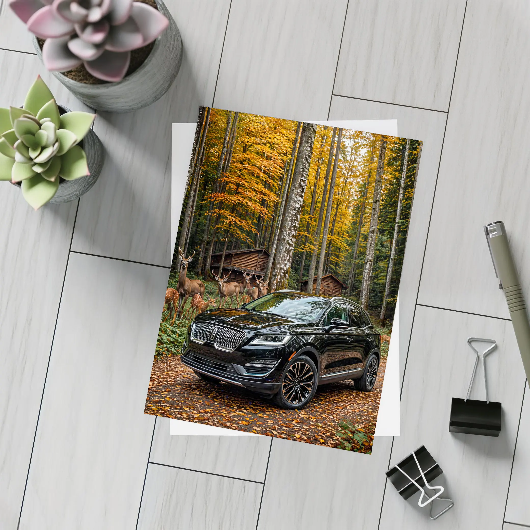 Lincoln MKC Black SUV Autumn Forest – Postcards