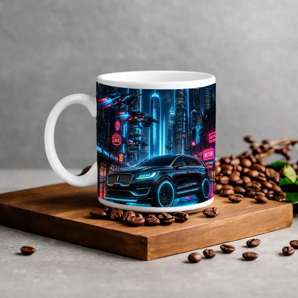 Lincoln MKX Neon Cyberpunk City Night – Mugs