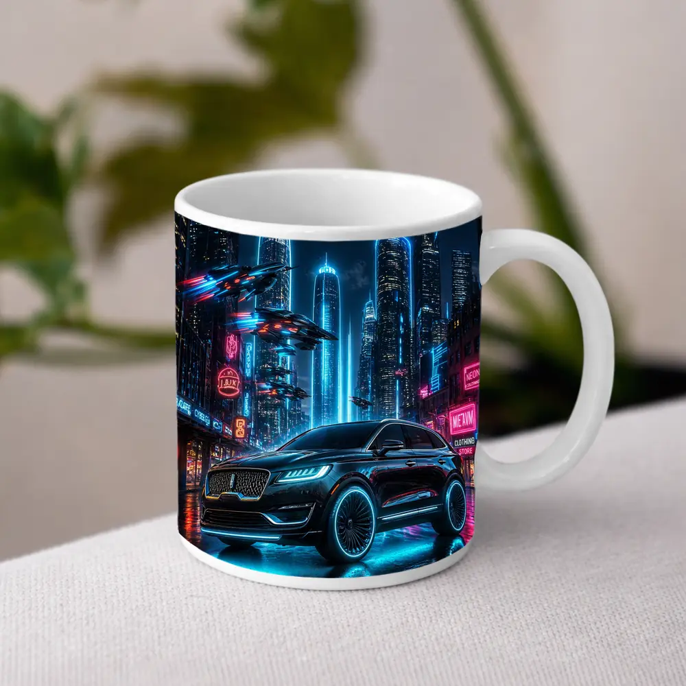 Lincoln MKX Neon Cyberpunk City Night – Mugs