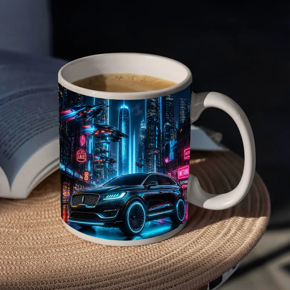 Lincoln MKX Neon Cyberpunk City Night – Mugs