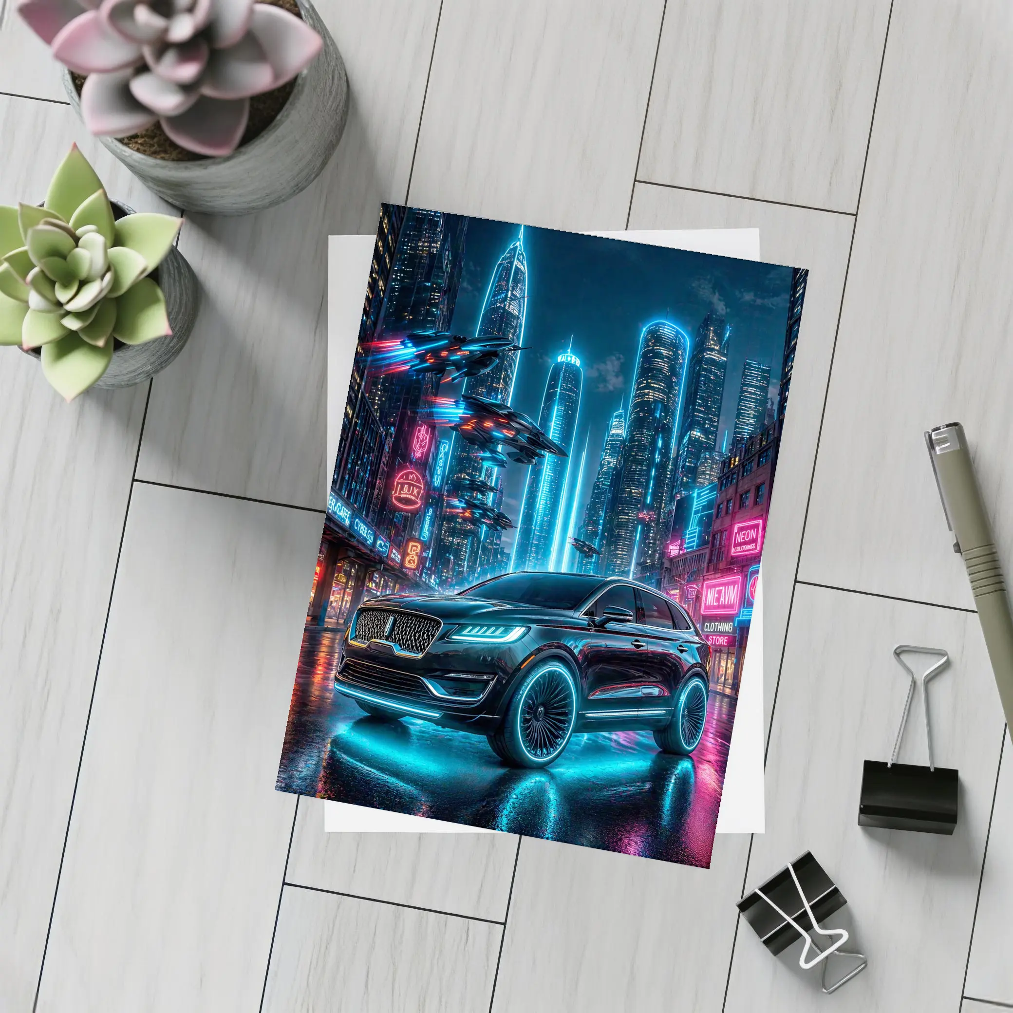 Lincoln MKX Neon Cyberpunk City Night – Postcards