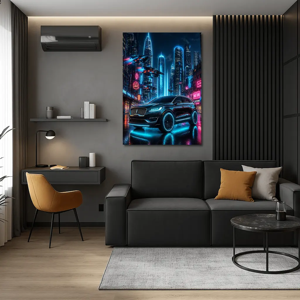 Lincoln MKX Neon Cyberpunk City Night – Wall Art