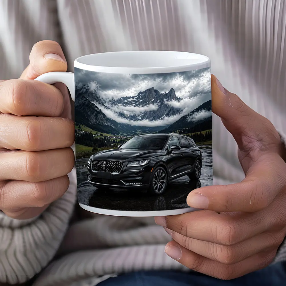 Lincoln Nautilus Black SUV Stormy Mountain Scene – Mugs