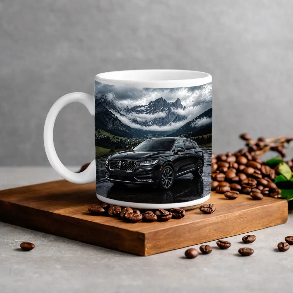 Lincoln Nautilus Black SUV Stormy Mountain Scene – Mugs