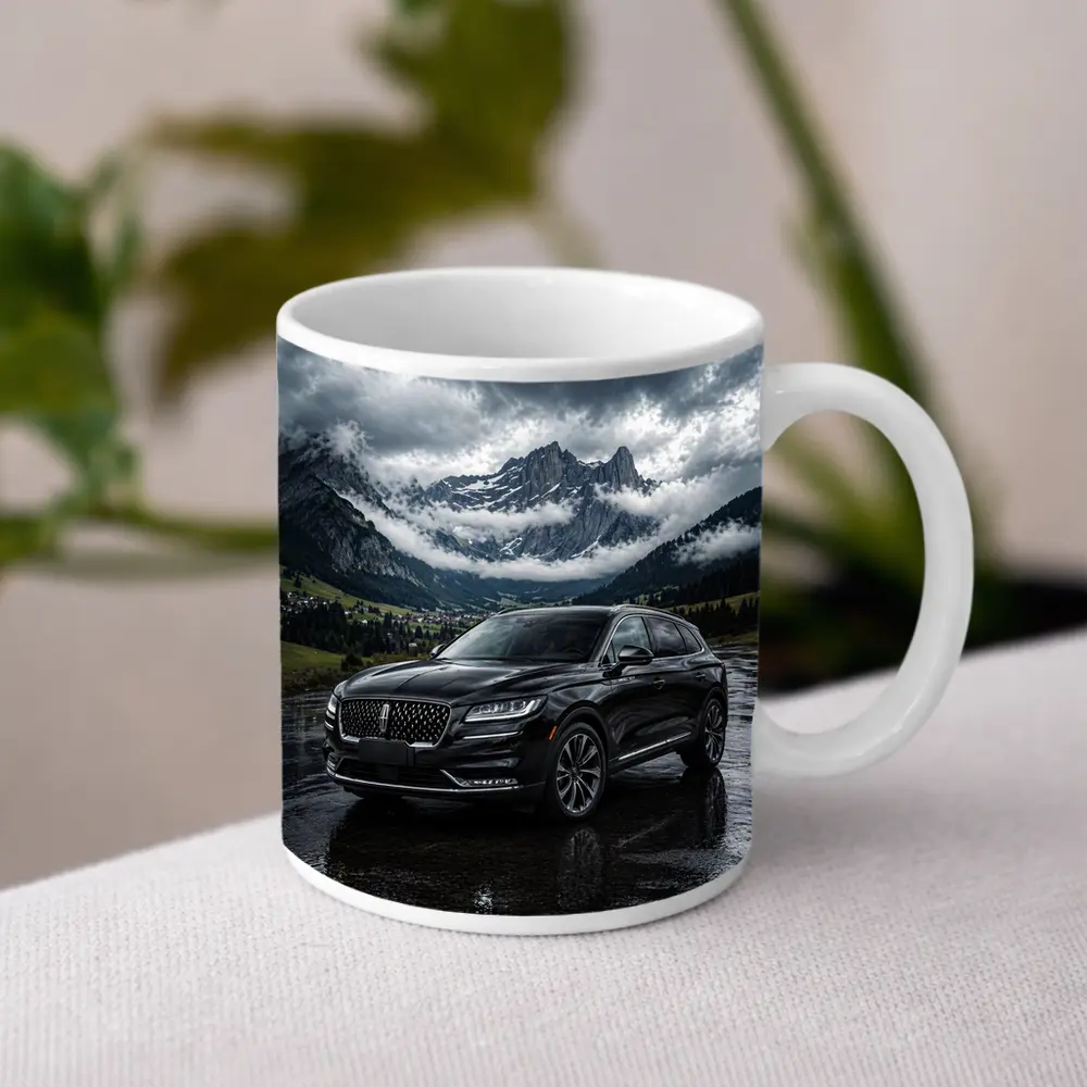 Lincoln Nautilus Black SUV Stormy Mountain Scene – Mugs