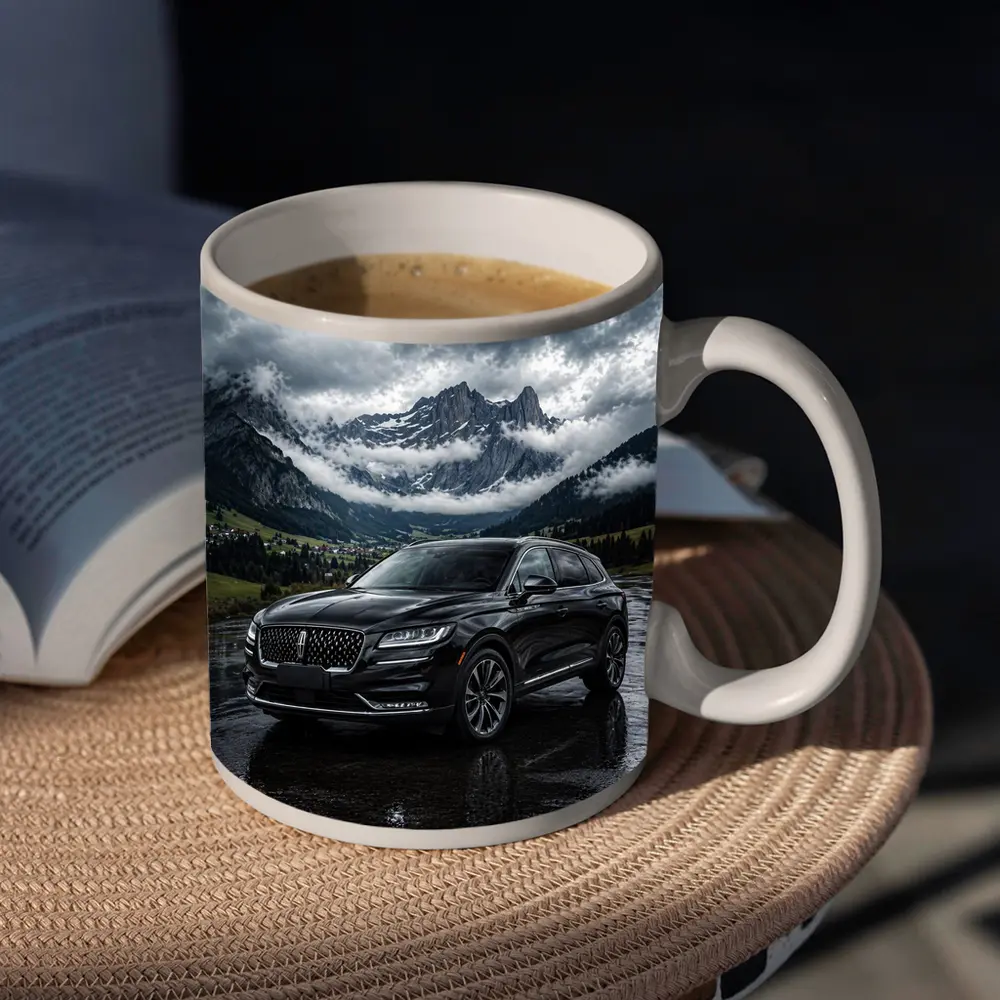 Lincoln Nautilus Black SUV Stormy Mountain Scene – Mugs