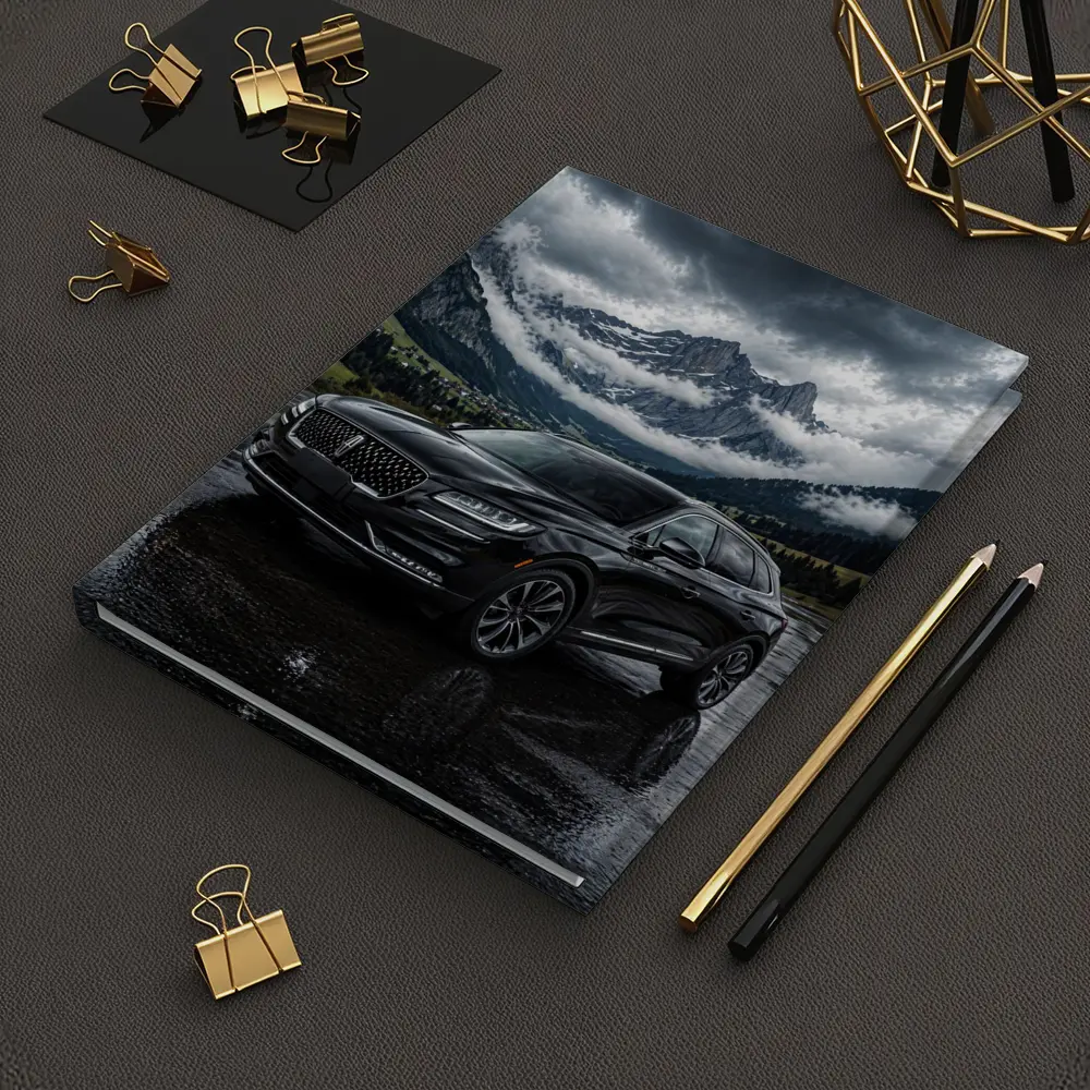 Lincoln Nautilus Black SUV Stormy Mountain Scene – Notebooks