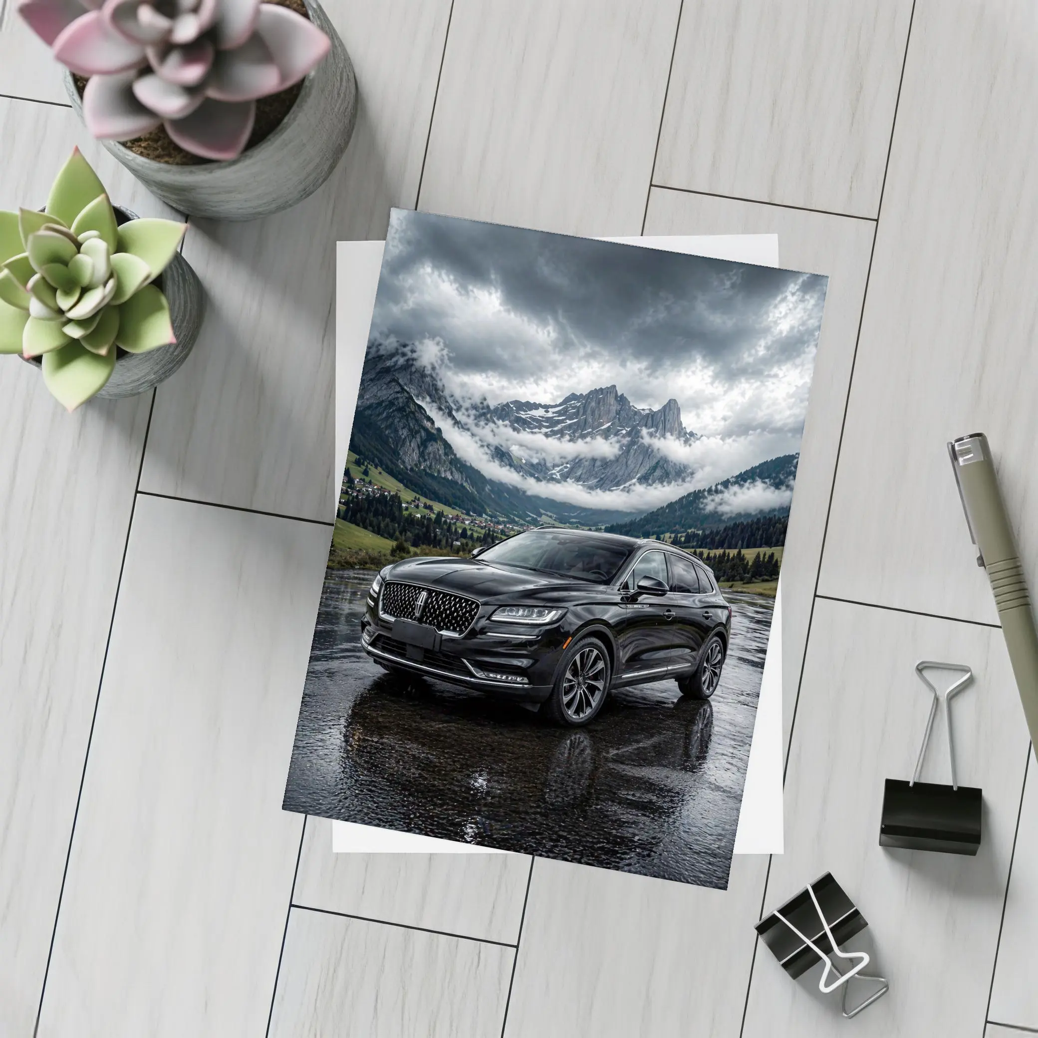 Lincoln Nautilus Black SUV Stormy Mountain Scene – Postcards