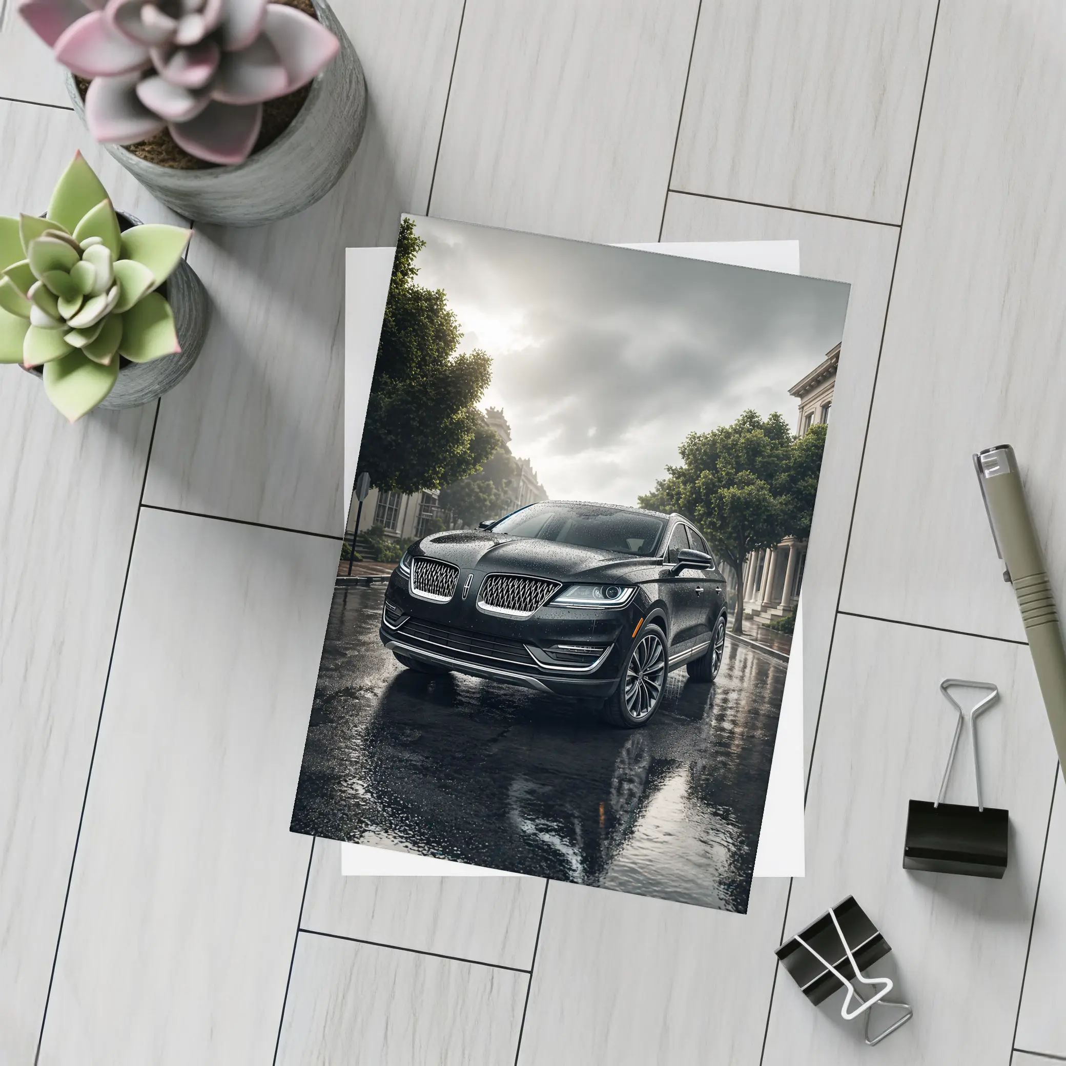 Lincoln MKZ Dark Rainy Street Scene – Postcards